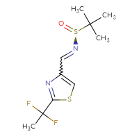 Chemical structure of (S)-N-{[2-(1,1-difluoroethyl)-1,3-thiazol-4-yl]methylidene}-2-methylpropane-2-sulfinamide - CSSB21332840808