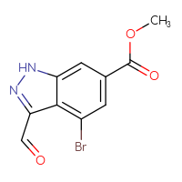 Chemical structure of methyl 4-bromo-3-formyl-1H-indazole-6-carboxylate - CSSB00010185945