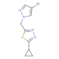 Chemical structure of 2-[(4-bromo-1H-pyrazol-1-yl)methyl]-5-cyclopropyl-1,3,4-thiadiazole - CSSB01992595309