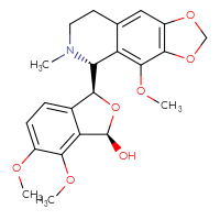 Chemical structure of (1R,3S)-6,7-dimethoxy-3-[(5R)-4-methoxy-6-methyl-2H,5H,6H,7H,8H-[1,3]dioxolo[4,5-g]isoquinolin-5-yl]-1,3-dihydro-2-benzofuran-1-ol - CSSB21380386124