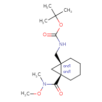 Chemical structure of rac-tert-butyl N-{[(1R,6S)-6-[methoxy(methyl)carbamoyl]bicyclo[4.1.0]heptan-1-yl]methyl}carbamate - CSSB20734199507