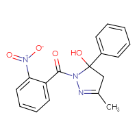 Chemical structure of 3-methyl-1-(2-nitrobenzoyl)-5-phenyl-4,5-dihydro-1H-pyrazol-5-ol - CSSB00121715614