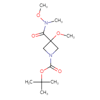 Chemical structure of tert-butyl 3-methoxy-3-[methoxy(methyl)carbamoyl]azetidine-1-carboxylate - CSSB01148881047