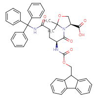 Chemical structure of (4S)-3-[(2S)-2-({[(9H-fluoren-9-yl)methoxy]carbonyl}amino)-4-[(triphenylmethyl)carbamoyl]butanoyl]-2,2-dimethyl-1,3-oxazolidine-4-carboxylic acid - CSSB02125556652