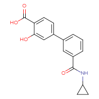 Chemical structure of 3'-(cyclopropylcarbamoyl)-3-hydroxy-[1,1'-biphenyl]-4-carboxylic acid - CSSB00150701466