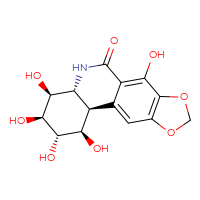 Chemical structure of (1R,2S,3S,4S,4aR,11bR)-1,2,3,4,7-pentahydroxy-1H,2H,3H,4H,4aH,5H,6H,9H,11bH-[1,3]dioxolo[4,5-j]phenanthridin-6-one - CSSB00102512220
