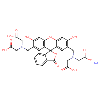 Chemical structure of sodium 2-{[(2'-{[bis(carboxymethyl)amino]methyl}-3',6'-dihydroxy-3-oxo-3H-spiro[2-benzofuran-1,9'-xanthen]-7'-yl)methyl](carboxymethyl)amino}acetate - CSSB02516458647