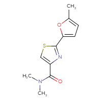 Chemical structure of N,N-dimethyl-2-(5-methylfuran-2-yl)-1,3-thiazole-4-carboxamide - CSSB01994033949