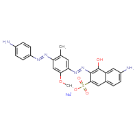 Chemical structure of sodium 6-amino-3-[(1E)-2-{4-[(1E)-2-(4-aminophenyl)diazen-1-yl]-2-methoxy-5-methylphenyl}diazen-1-yl]-4-hydroxynaphthalene-2-sulfonate - CSSB00015273111