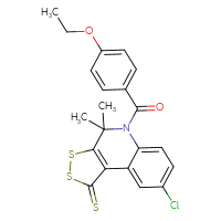 Chemical structure of 8-chloro-5-(4-ethoxybenzoyl)-4,4-dimethyl-1H,4H,5H-[1,2]dithiolo[3,4-c]quinoline-1-thione - CSSB00121682082
