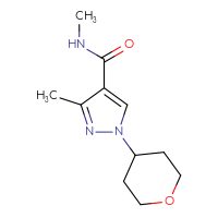 Chemical structure of N,3-dimethyl-1-(oxan-4-yl)-1H-pyrazole-4-carboxamide - CSSB00942174683