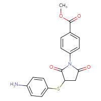 Chemical structure of methyl 4-{3-[(4-aminophenyl)sulfanyl]-2,5-dioxopyrrolidin-1-yl}benzoate - CSSB00020601402