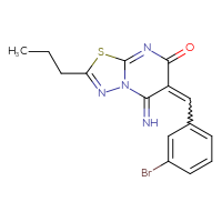 Chemical structure of 6-[(3-bromophenyl)methylidene]-5-imino-2-propyl-5H,6H,7H-[1,3,4]thiadiazolo[3,2-a]pyrimidin-7-one - CSSB00121638945
