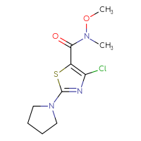 Chemical structure of 4-chloro-N-methoxy-N-methyl-2-(pyrrolidin-1-yl)-1,3-thiazole-5-carboxamide - CSSB01999224026
