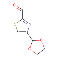 Chemical structure of 4-(1,3-dioxolan-2-yl)-1,3-thiazole-2-carbaldehyde - CSSB00015234276