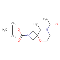 Chemical structure of tert-butyl 8-acetyl-9-methyl-5-oxa-2,8-diazaspiro[3.5]nonane-2-carboxylate - CSSB21123225142