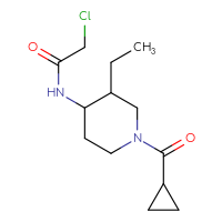 Chemical structure of 2-chloro-N-(1-cyclopropanecarbonyl-3-ethylpiperidin-4-yl)acetamide - CSSB21332098562