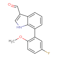 Chemical structure of 7-(5-fluoro-2-methoxyphenyl)-1H-indole-3-carbaldehyde - CSSB06588614261