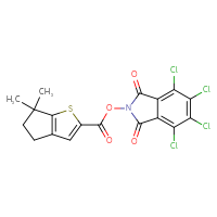 Chemical structure of 4,5,6,7-tetrachloro-1,3-dioxo-2,3-dihydro-1H-isoindol-2-yl 6,6-dimethyl-4H,5H,6H-cyclopenta[b]thiophene-2-carboxylate - CSSB20270808205