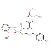 Chemical structure of 3-amino-4-(3,4-dimethoxyphenyl)-N-(2-methoxyphenyl)-6-(4-methylphenyl)thieno[2,3-b]pyridine-2-carboxamide - CSSB00103159449