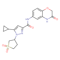 Chemical structure of 5-cyclopropyl-1-(1,1-dioxo-1λ⁶-thiolan-3-yl)-N-(3-oxo-3,4-dihydro-2H-1,4-benzoxazin-6-yl)-1H-pyrazole-3-carboxamide - CSSB00160869066