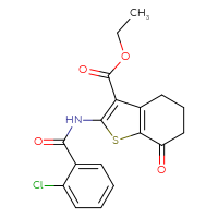 Chemical structure of ethyl 2-(2-chlorobenzamido)-7-oxo-4,5,6,7-tetrahydro-1-benzothiophene-3-carboxylate - CSSB00121697318