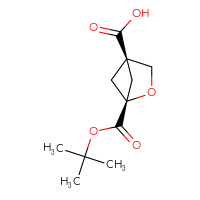 Chemical structure of (1r,4r)-1-[(tert-butoxy)carbonyl]-2-oxabicyclo[2.1.1]hexane-4-carboxylic acid - CSSB06442392282