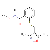 Chemical structure of 2-{[(3,5-dimethyl-1,2-oxazol-4-yl)methyl]sulfanyl}-N-methoxy-N-methylbenzamide - CSSB00027784531