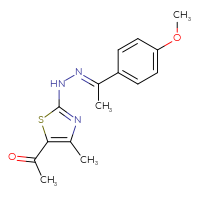 Chemical structure of 1-{2-[(2E)-2-[1-(4-methoxyphenyl)ethylidene]hydrazin-1-yl]-4-methyl-1,3-thiazol-5-yl}ethan-1-one - CSSB00160257256