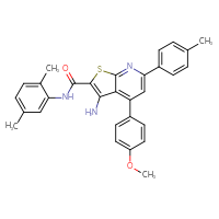 Chemical structure of 3-amino-N-(2,5-dimethylphenyl)-4-(4-methoxyphenyl)-6-(4-methylphenyl)thieno[2,3-b]pyridine-2-carboxamide - CSSB00103159346