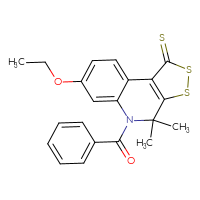 Chemical structure of 5-benzoyl-7-ethoxy-4,4-dimethyl-1H,4H,5H-[1,2]dithiolo[3,4-c]quinoline-1-thione - CSSB00121703311