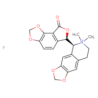 Chemical structure of (5S)-6,6-dimethyl-5-[(10R)-12-oxo-3,5,11-trioxatricyclo[7.3.0.0²,⁶]dodeca-1(9),2(6),7-trien-10-yl]-2H,5H,6H,7H,8H-[1,3]dioxolo[4,5-g]isoquinolin-6-ium iodide - CSSB00020617884