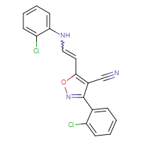 Chemical structure of 3-(2-chlorophenyl)-5-{2-[(2-chlorophenyl)amino]ethenyl}-1,2-oxazole-4-carbonitrile - CSSB02125603040