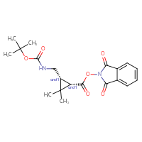Chemical structure of rac-1,3-dioxo-2,3-dihydro-1H-isoindol-2-yl (1R,3S)-3-({[(tert-butoxy)carbonyl]amino}methyl)-2,2-dimethylcyclopropane-1-carboxylate - CSSB06761302009