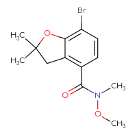 Chemical structure of 7-bromo-N-methoxy-N,2,2-trimethyl-2,3-dihydro-1-benzofuran-4-carboxamide - CSSB21151593376