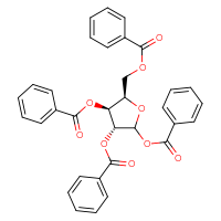 Chemical structure of (3R,4S,5R)-3,4-bis(benzoyloxy)-5-[(benzoyloxy)methyl]oxolan-2-yl benzoate - CSSB00000093971