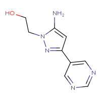 Chemical structure of 2-[5-amino-3-(pyrimidin-5-yl)-1H-pyrazol-1-yl]ethan-1-ol - CSSB00013910517