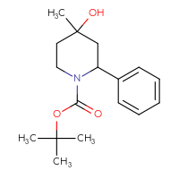 Chemical structure of tert-butyl 4-hydroxy-4-methyl-2-phenylpiperidine-1-carboxylate - CSSB00010482080