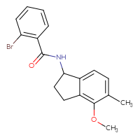 Chemical structure of 2-bromo-N-(4-methoxy-5-methyl-2,3-dihydro-1H-inden-1-yl)benzamide - CSSB21432470197