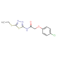 Chemical structure of 2-(4-chlorophenoxy)-N-[5-(ethylsulfanyl)-1,3,4-thiadiazol-2-yl]acetamide - CSSB00048952685