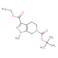 Chemical structure of 6-tert-butyl 3-ethyl 1-methyl-1H,4H,5H,6H,7H-pyrazolo[3,4-c]pyridine-3,6-dicarboxylate - CSSB00032732254