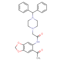 Chemical structure of N-(6-acetyl-2H-1,3-benzodioxol-5-yl)-2-[4-(diphenylmethyl)piperazin-1-yl]acetamide - CSSB00102533274