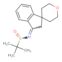Chemical structure of (R)-N-{2,3-dihydrospiro[indene-1,4'-oxan]-3-ylidene}-2-methylpropane-2-sulfinamide - CSSB21349272346