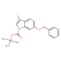 Chemical structure of tert-butyl 6-(benzyloxy)-3-iodo-1H-indole-1-carboxylate - CSSB00010163213