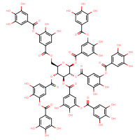 Chemical structure of 2,3-dihydroxy-5-({[(2R,3R,4S,5R,6S)-3,4,5,6-tetrakis[3,4-dihydroxy-5-(3,4,5-trihydroxybenzoyloxy)benzoyloxy]oxan-2-yl]methoxy}carbonyl)phenyl 3,4,5-trihydroxybenzoate - CSSB00159262775