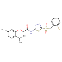 Chemical structure of N-{5-[(2-fluorophenyl)methanesulfonyl]-1,3,4-thiadiazol-2-yl}-2-[5-methyl-2-(propan-2-yl)phenoxy]acetamide - CSSB00121608708