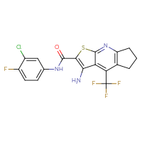 Chemical structure of 6-amino-N-(3-chloro-4-fluorophenyl)-8-(trifluoromethyl)-4-thia-2-azatricyclo[7.3.0.0³,⁷]dodeca-1(9),2,5,7-tetraene-5-carboxamide - CSSB00102540880