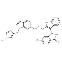 Chemical structure of (3R)-5-hydroxy-3-(2-{[({1-[(1-methyl-1H-imidazol-4-yl)methyl]-1H-indol-6-yl}methyl)amino]methyl}-1H-indol-3-yl)-2,3-dihydro-1H-isoindol-1-one - CSSB14831790119