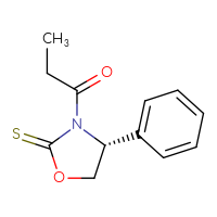 Chemical structure of 1-[(4R)-4-phenyl-2-sulfanylidene-1,3-oxazolidin-3-yl]propan-1-one - CSSB00050266243