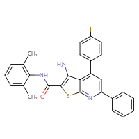 Chemical structure of 3-amino-N-(2,6-dimethylphenyl)-4-(4-fluorophenyl)-6-phenylthieno[2,3-b]pyridine-2-carboxamide - CSSB00121662156
